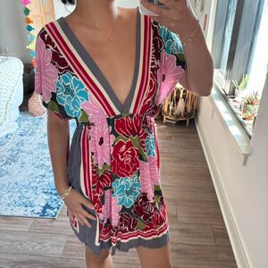 One clothing vintage floral v cut mini summer dress size XL
